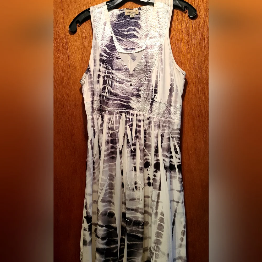 One World white&black tye dye crinkle stretch tuxedo dress szM BEAUTIFUL - Picture 7 of 9